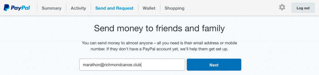 PayPal website - send money part 1