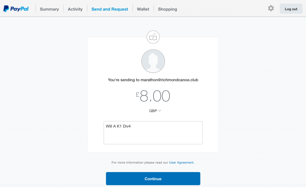 PayPal website - send money part 2